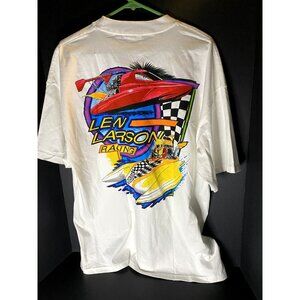 Vtg Lew Larson Racing White Graphic T-Shirt Mens XL Y2K